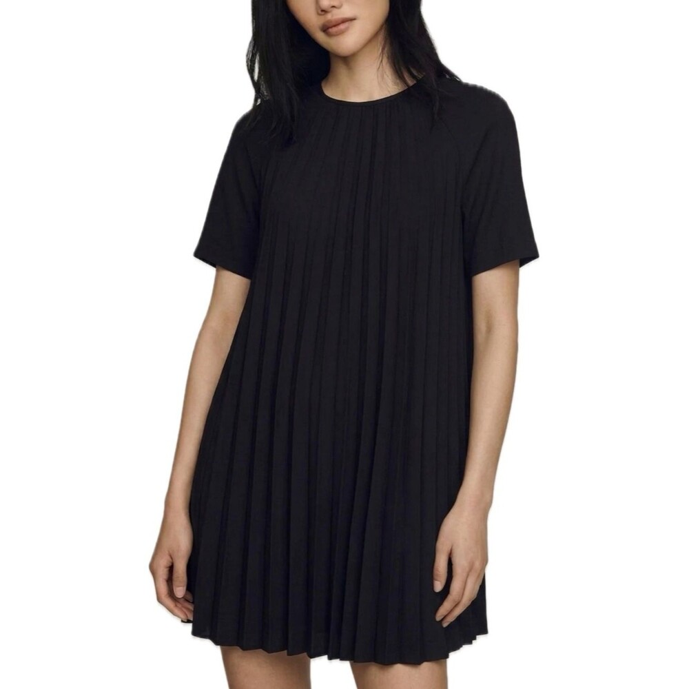Maggy London Black Crepe Accordian Pleated Tent Dress Size 6 A-Line Trapeze